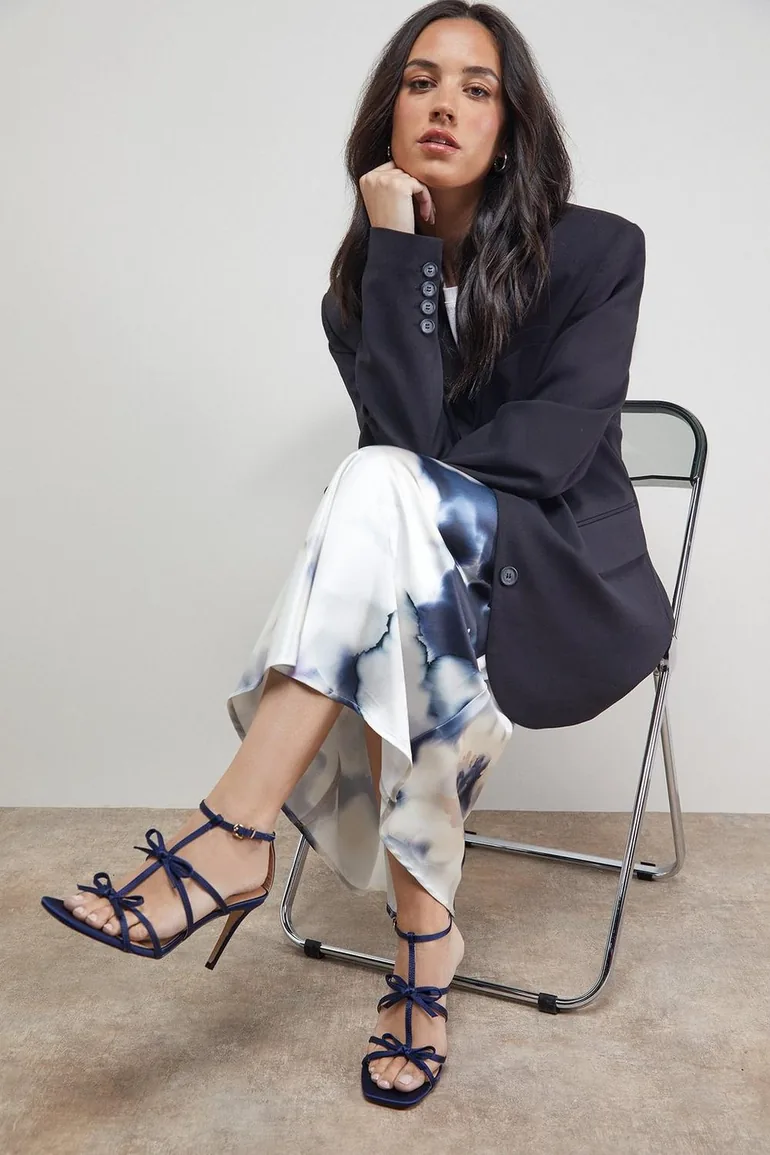 Dalpha Satin Bow Multi Strappy High Stiletto Heel Sandals