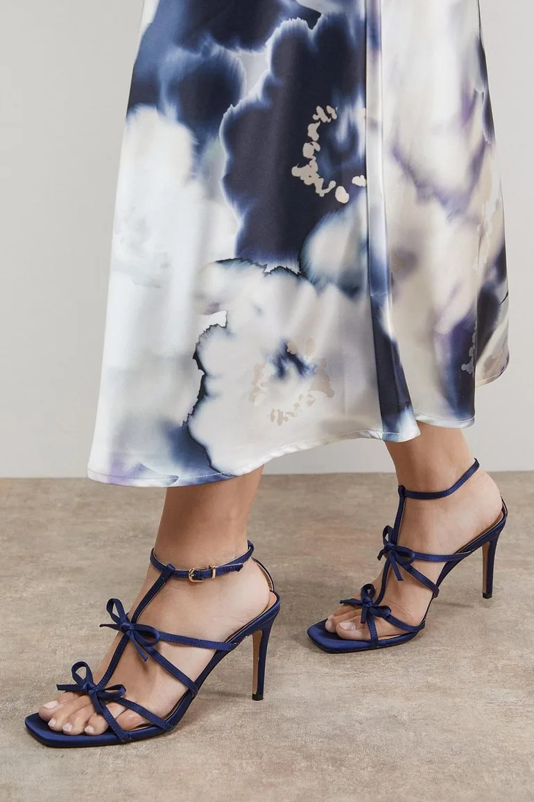 Dalpha Satin Bow Multi Strappy High Stiletto Heel Sandals - 1