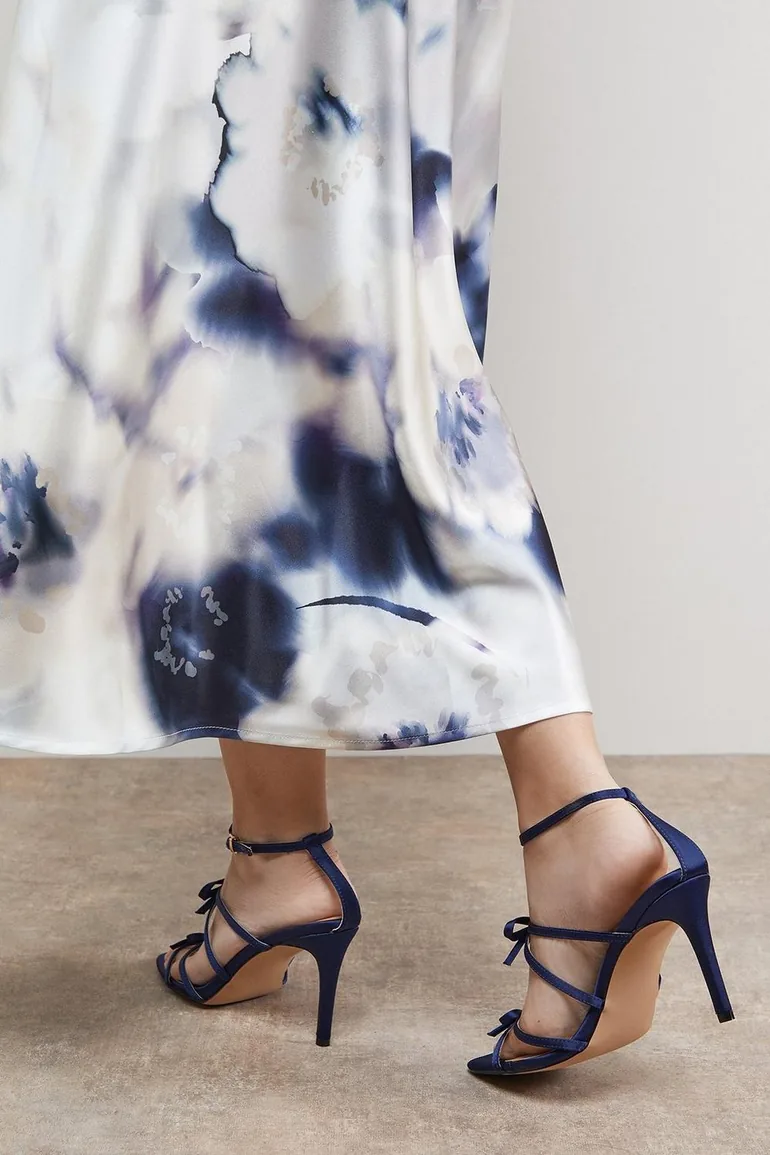 Dalpha Satin Bow Multi Strappy High Stiletto Heel Sandals - 2