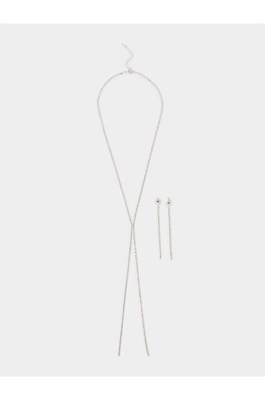 Embellished Earrings and Lariat Necklace Jewelry Set