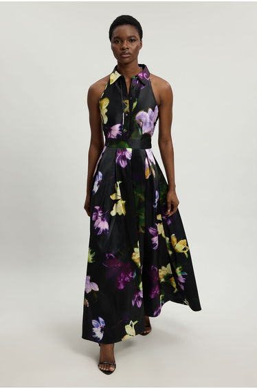 Floral Woven Twill Collared Maxi Dress