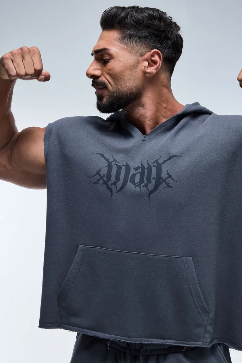 Man Active Boxy Sleeveless Hoodie V Neck - charcoal - 2