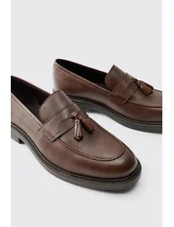 Real Leather Tassel Loafer Shoes - brown - 2