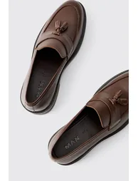 Real Leather Tassel Loafer Shoes - brown - 3