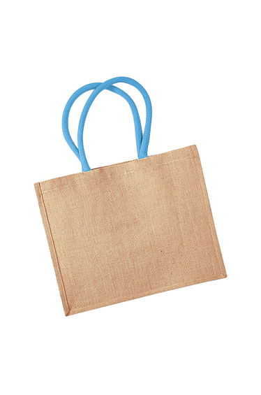 Westford Mill Classic Jute Shopper Bag (21 Litres) - Natural/Surf Blue