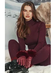 Wine Ribbed Knit Thumb Hole Detail Top - 5