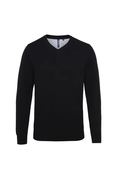 Asquith & Fox Mens Cotton Rich V-Neck Sweater - Black