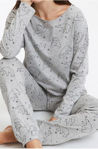 Bear Print Cotton Pyjamas with Long Sleeves