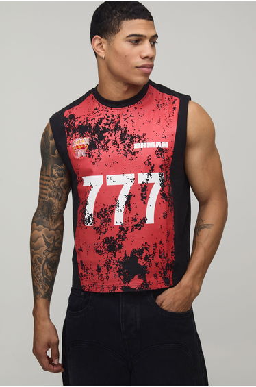 Crackle Print Sports Boxy Fit Tank - black