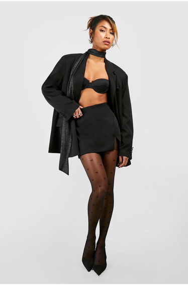 Mini Bow Detail Sheer Tights - black
