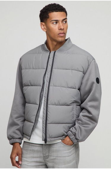 Regular Fit Quilted Scuba Sleeve Puffer - grey