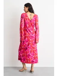 Burnout Floral Chiffon Slash Neck Bias Midi Dress - 2