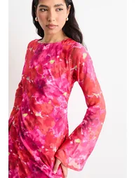 Burnout Floral Chiffon Slash Neck Bias Midi Dress - 1