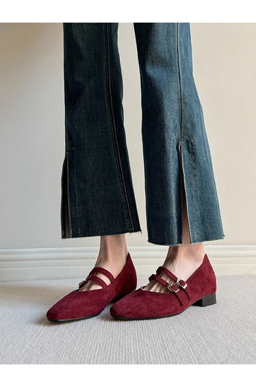 Burgundy Solid Buckle Mary Jane Shoes
