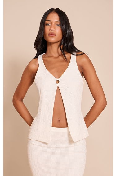 Tall White Textured Split Hem Waistcoat