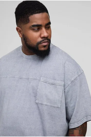 Plus Oversized Washed Pocket T-Shirt - charcoal