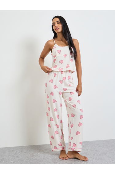 White Heart Print Cami and Pyjama Set