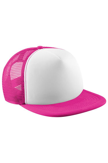Beechfield Junior Vintage Snapback Mesh Trucker Cap / Headwear - Fuchsia/White