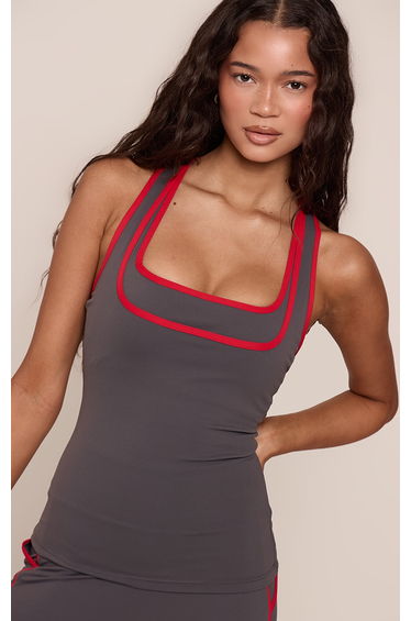 Charcoal Layered Racer Back Gym Vest