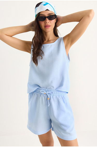 LUCCI Textured Cotton Two-Piece Coord Set with Crew Neck