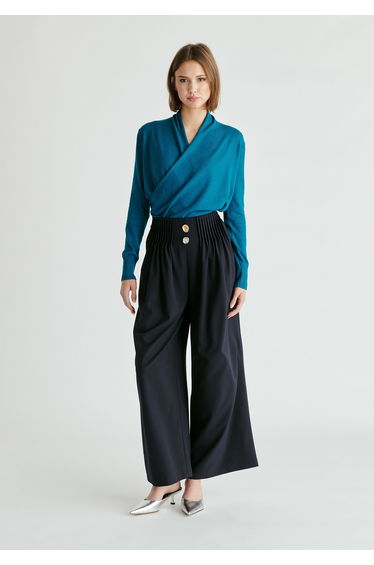 Long Sleeve Knitted Wrap Blouse