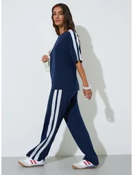 Dark Blue Side Webbing T-Shirt and Wide Leg Joggers Co-Ords - 1
