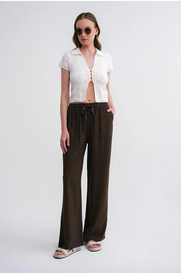 Mixray Elastic Waist Straight Leg Pants