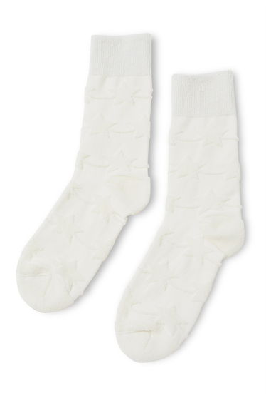 Christmas Vibe Embossed Mid-Calf Socks in White