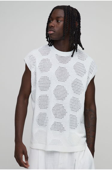 Oversized Open Stitch Geo Knitted Tank - ecru
