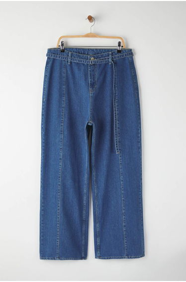 Blue High Waist Belted Wide Leg Denim Plus Size Jeans