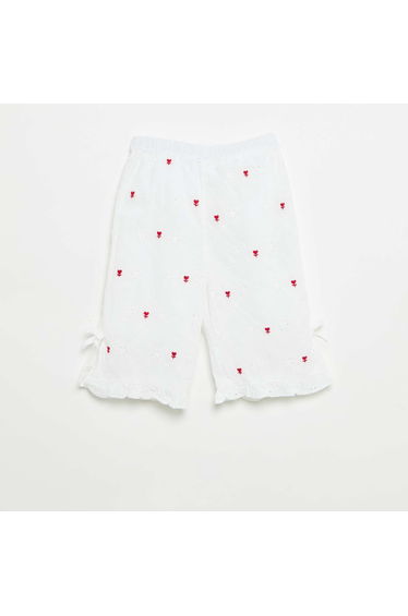 Pants with decorative bows and eyelet embroidery WHITE