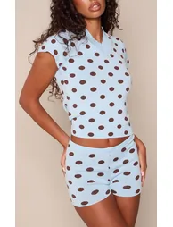 Blue Polka Dot Knitted Shorts - 2