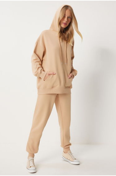 Women's Biscuit Hooded Sweatshirt Jogger Oversize Knitted Tracksuit
