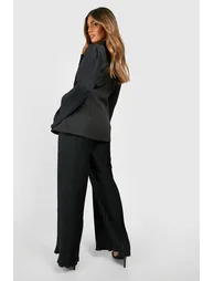 Pleated Wide Leg Tailored Trousers - black - 1