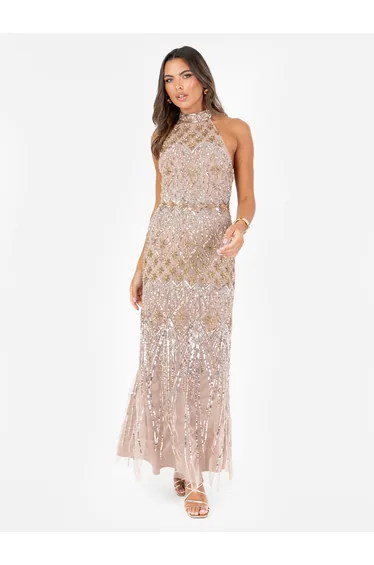Maya Celestial Embellishment Halter Neck & Open Back Maxi Dress