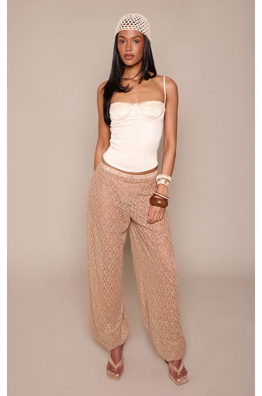 Tall Mocha Textured Lace Balloon Trousers