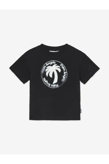 Palm Angels Boys Palm Stamp Regular T-Shirt in Black