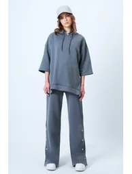 Women's anthracite hooded sweatshirt with side slit and wide leg pants se