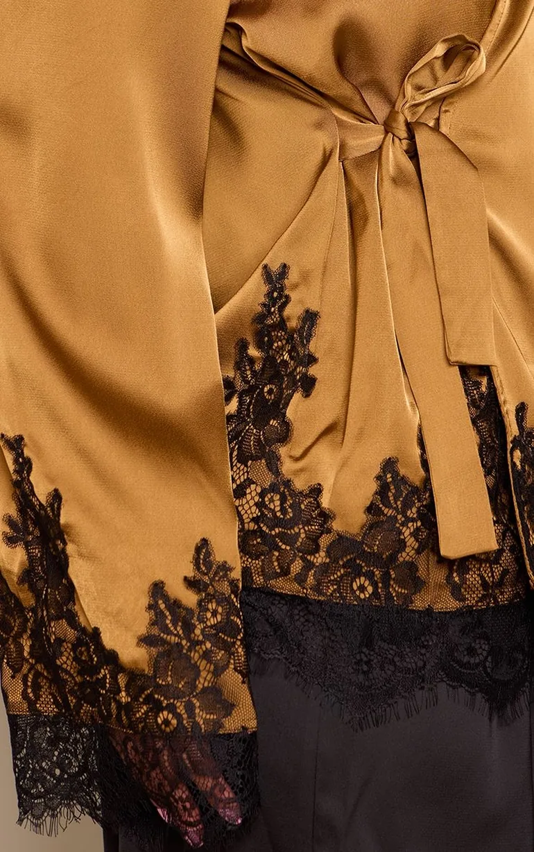 Olive Satin Lace Detail Wrap - 3