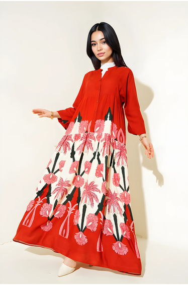 BDART Printed V-Neck Maxi Dress with Button Closure