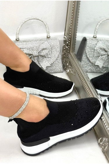 Sparkle Contrast Motion Stretch Sock Slip On Trainers Black