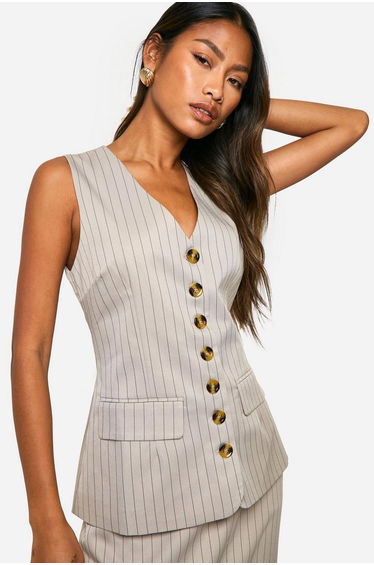 Tonal Pinstripe Longline Waistcoat