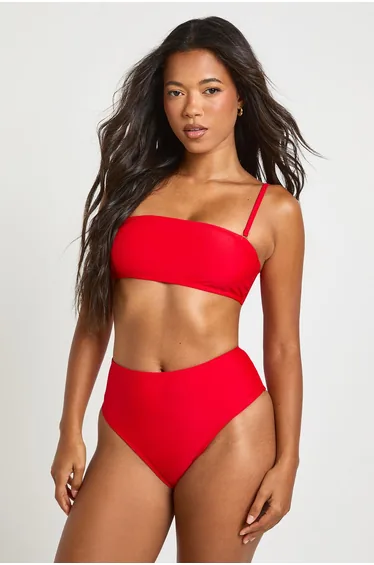 Essentials Detachable Strap Bandeau Bikini Top - red