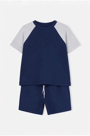 Navy Blue Plain Knitted Bottom - Top Set