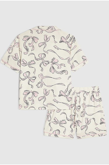 Girls Cream Bow Print Short Sleeve Pyjamas