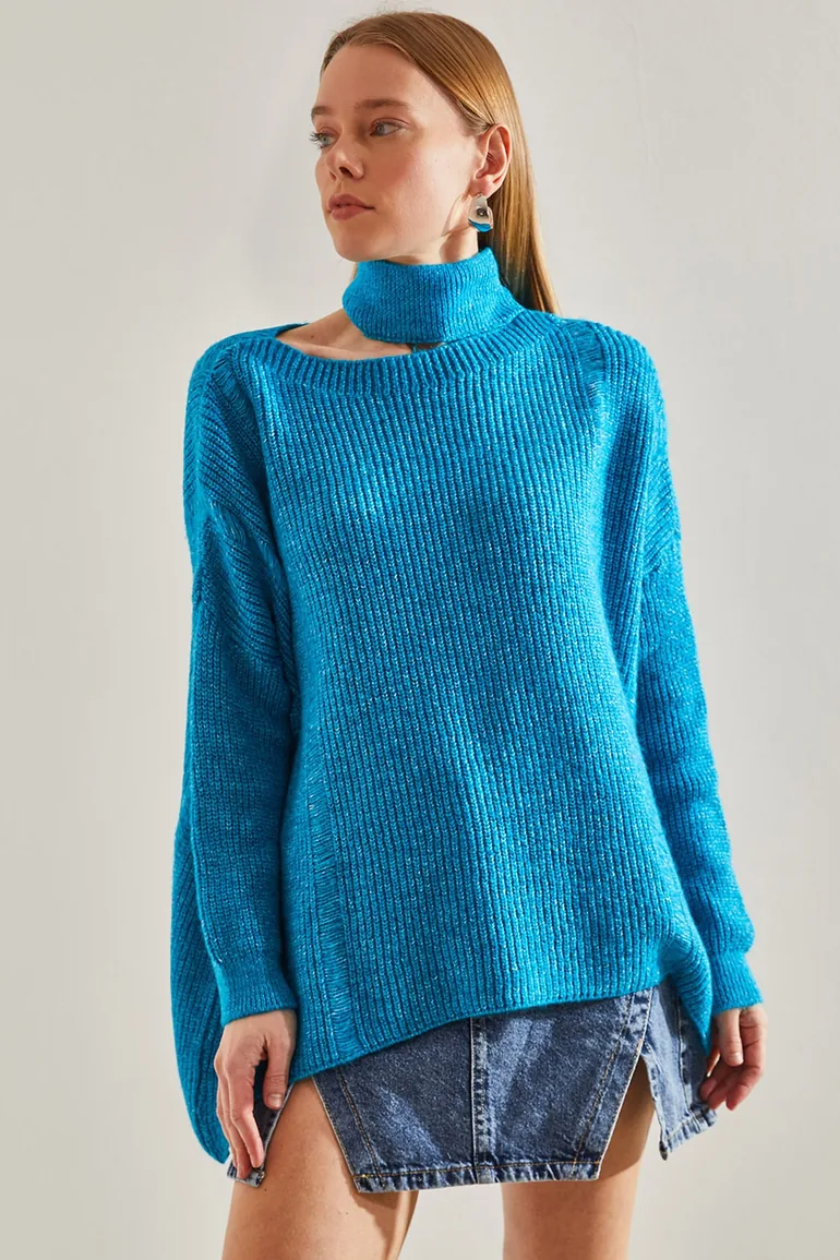 Women's Collar Detailed Soft Knitwear Sweater