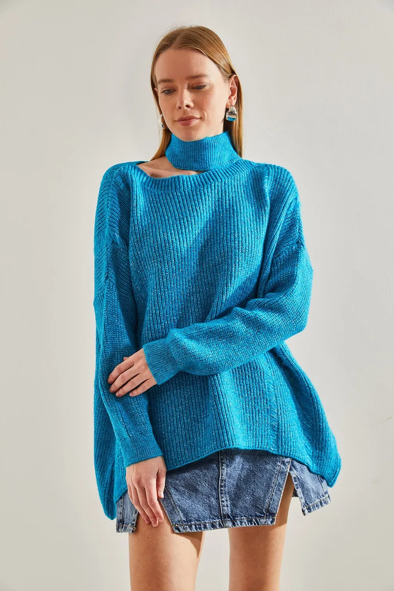 Women's Collar Detailed Soft Knitwear Sweater - 4