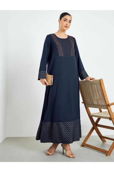 Navy Blue Geo Foil Print Jalabiya