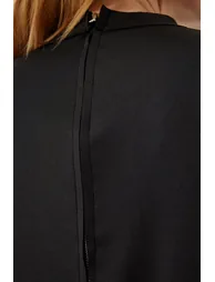 Women's Black Back Zipper Detail Knitted Scuba T-Shirt - 3