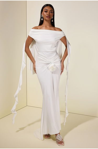 Solid 3D Flower Ruffle Maxi Dress